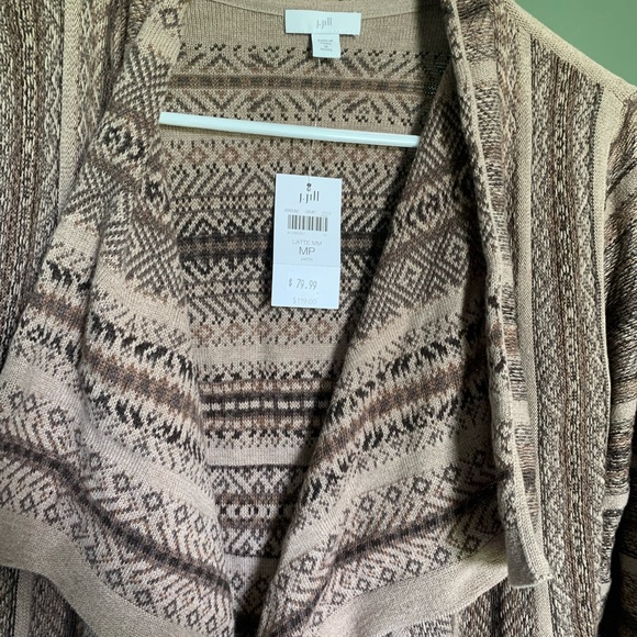 NWT J Jill Open Front Cardigan Tan & Brown M Petite - Picture 5 of 5